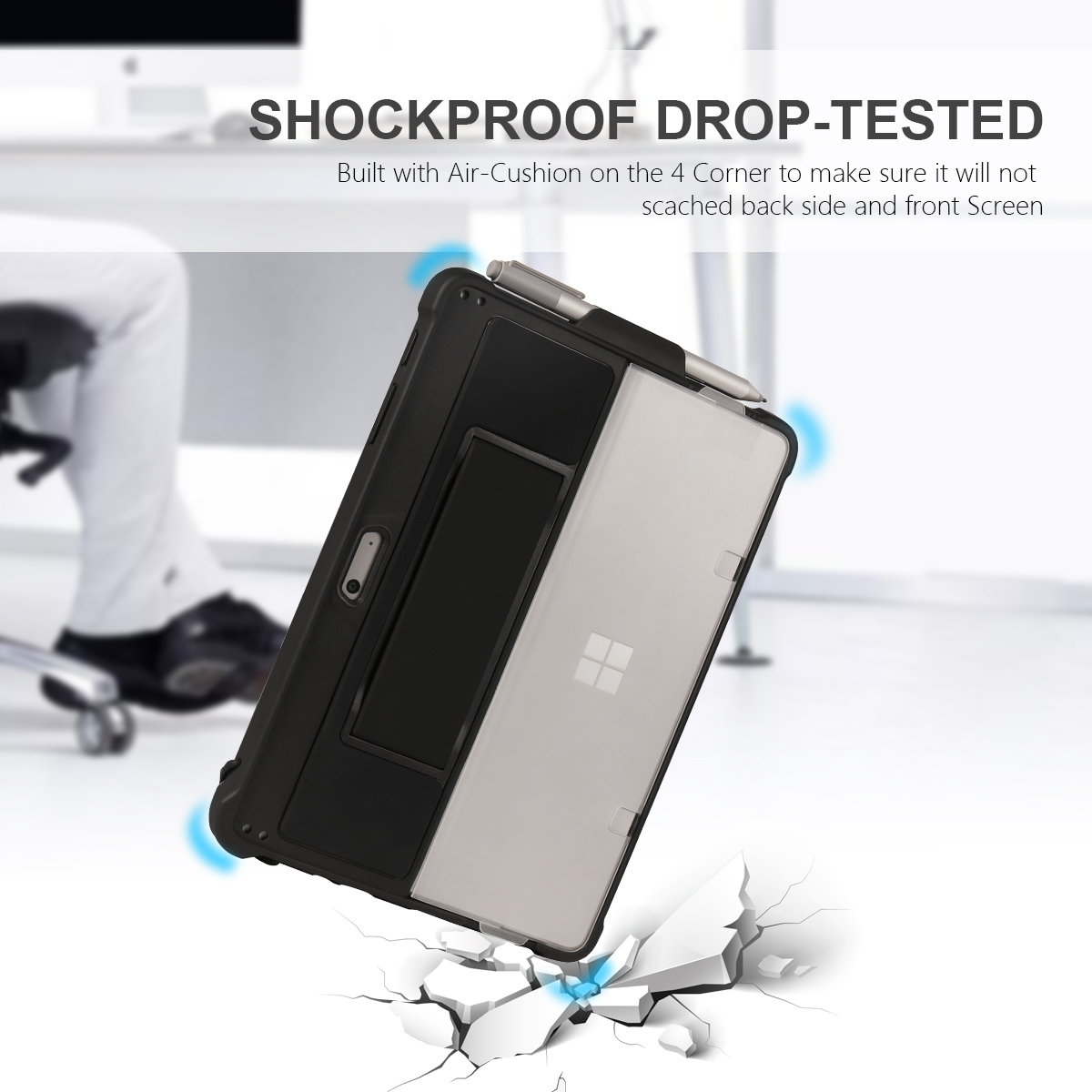 TPU Tablet Case For Microsoft Surface Go3/2/1 with Pen Holder & Hand Strap & Shoulder strap